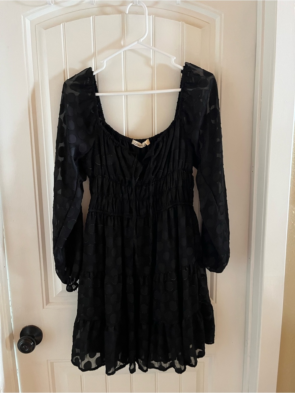 Black Polka Dot Long Sleeve Mini Dress
